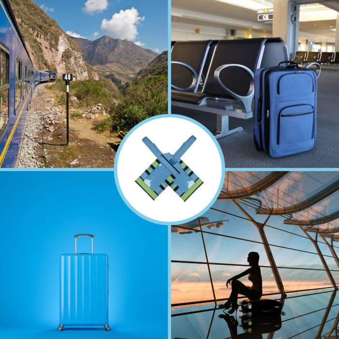 Content and Calm Blue Luggage Tags Lifestyle