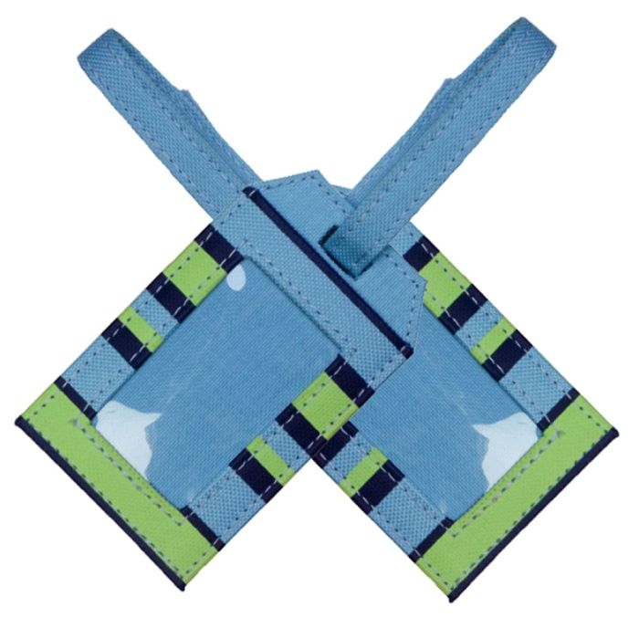 Content & Calm Traveller Luggage Tags Blue Stripe Fabric 
