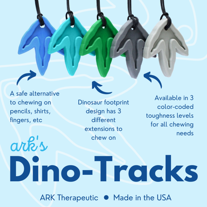 Ark's Dino Tracks Chew Necklace Infographic