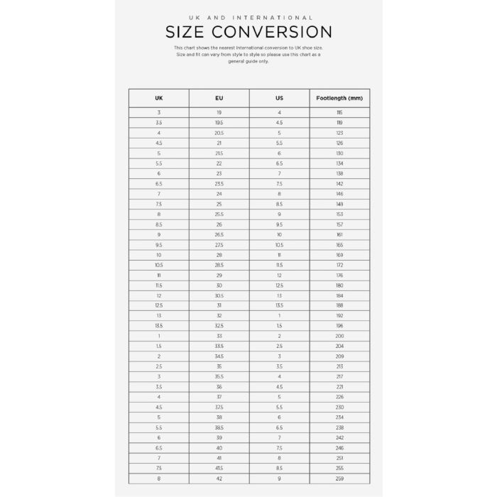 Sensory Socks Shoe Size Conversion Chart