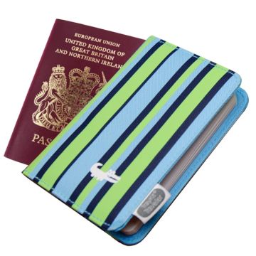 Content & Calm Traveller Passport Holder Blue Stripe Fabric