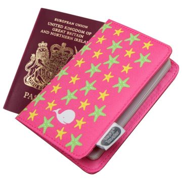 Content & Calm Traveller Passport Holder Pink Star Fabric 